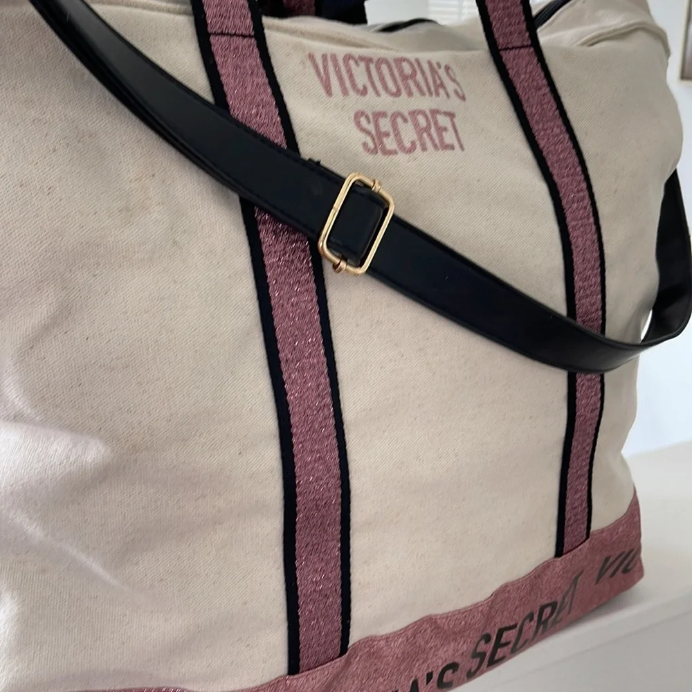 Victoria's Secret Pink & Cream Canvas Tote Bag - Picture 5 of 15